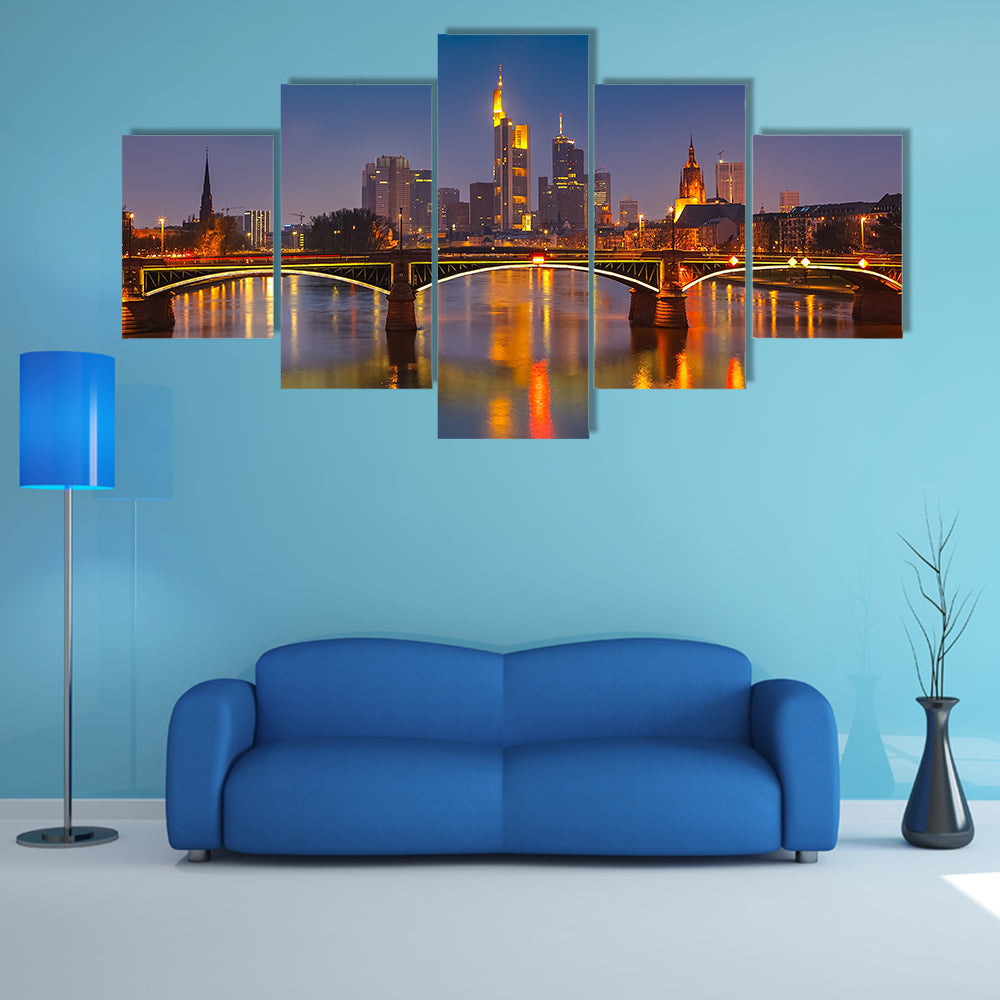 The beauty of the Frankfurt am Main at night, Germany Multi Panel Canvas Wall Art