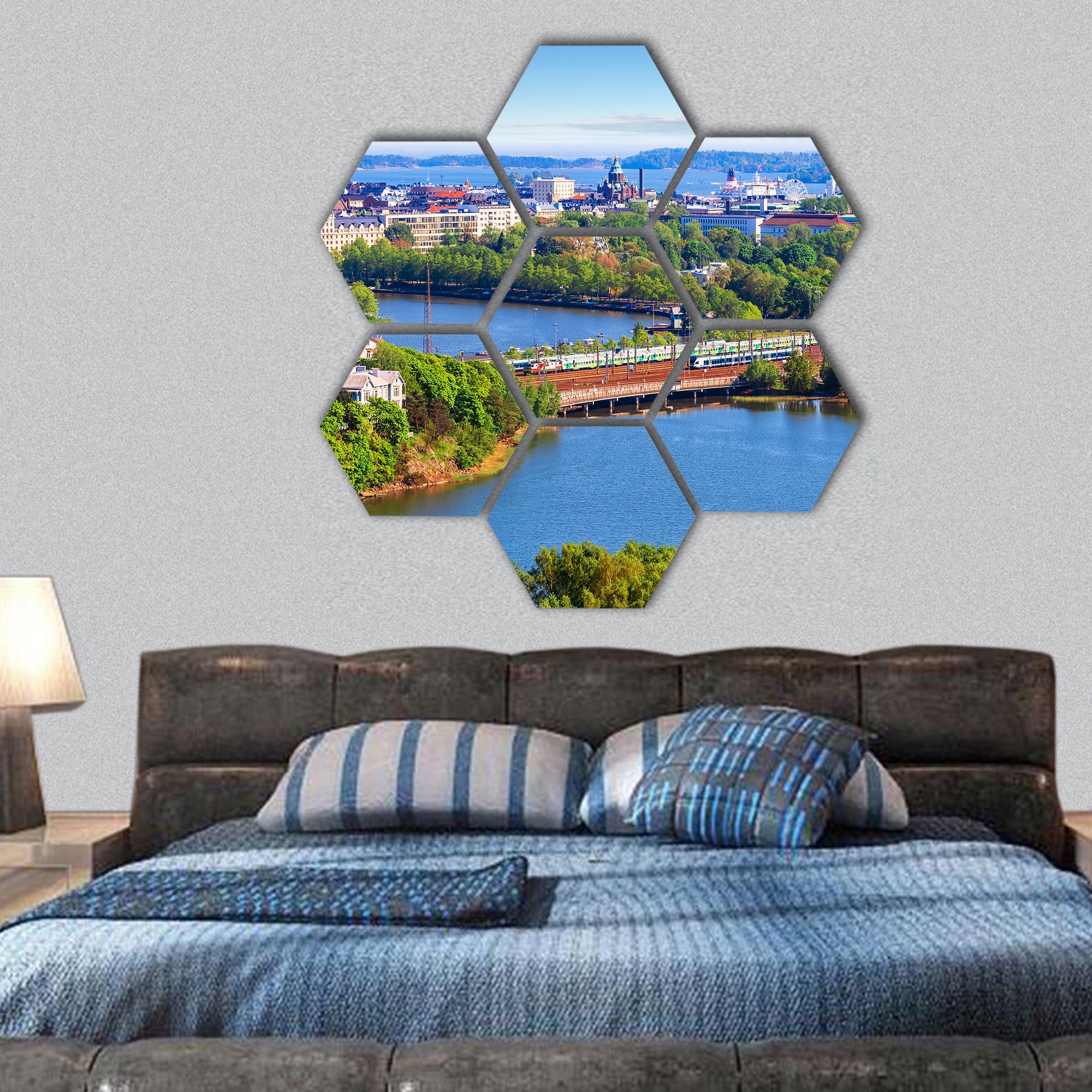 Old Town architecture in Helsinki, Finland hexagonal canvas wall art