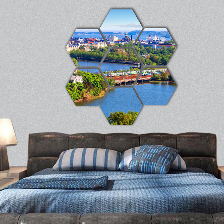 Old Town architecture in Helsinki, Finland hexagonal canvas wall art
