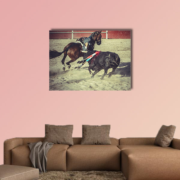  Blood bullfight, traditional Spanish party where a matador fighting a bull multi panel canvas wall art