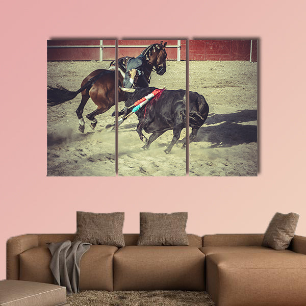  Blood bullfight, traditional Spanish party where a matador fighting a bull multi panel canvas wall art