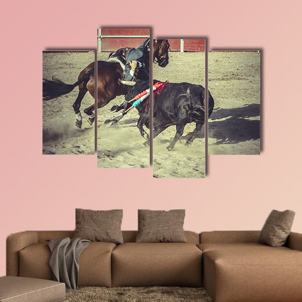  Blood bullfight, traditional Spanish party where a matador fighting a bull multi panel canvas wall art