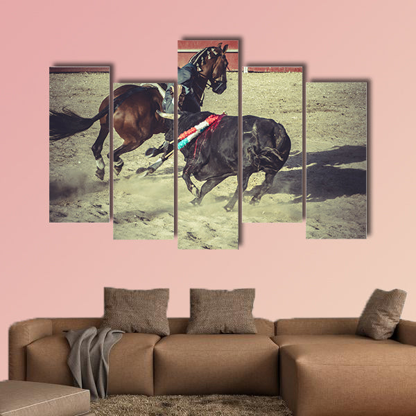  Blood bullfight, traditional Spanish party where a matador fighting a bull multi panel canvas wall art