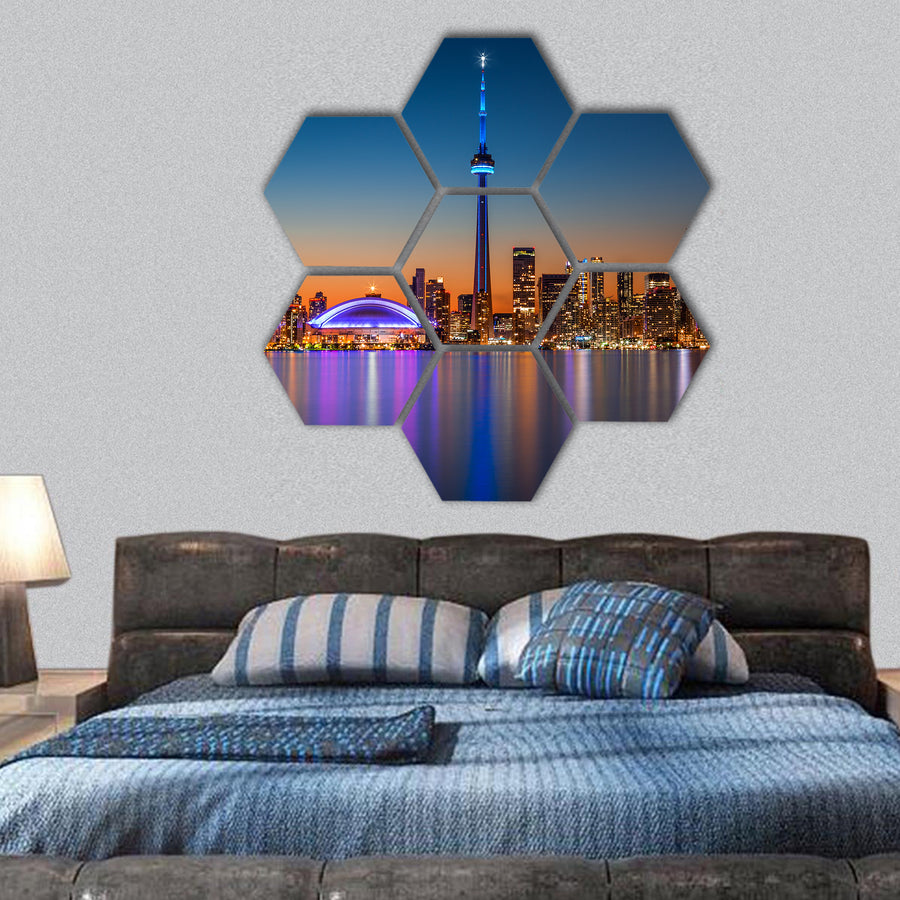 Toronto skyline at dusk hexagonal canvas wall art