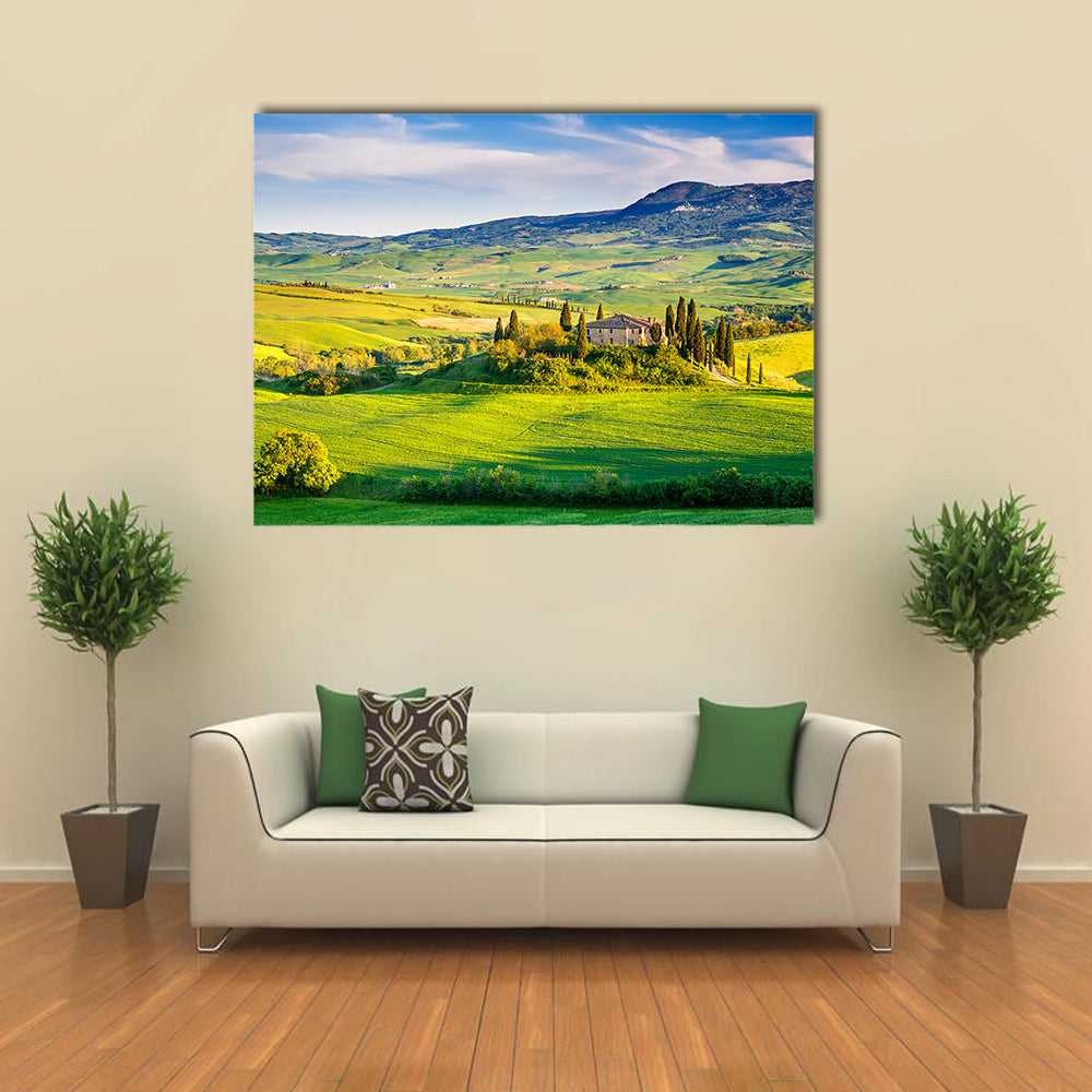 Beautiful Tuscany landscape at sunset, Italy multi panel canvas wall art