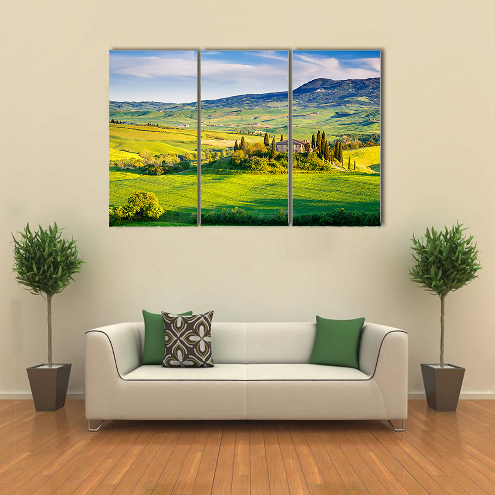 Beautiful Tuscany landscape at sunset, Italy multi panel canvas wall art