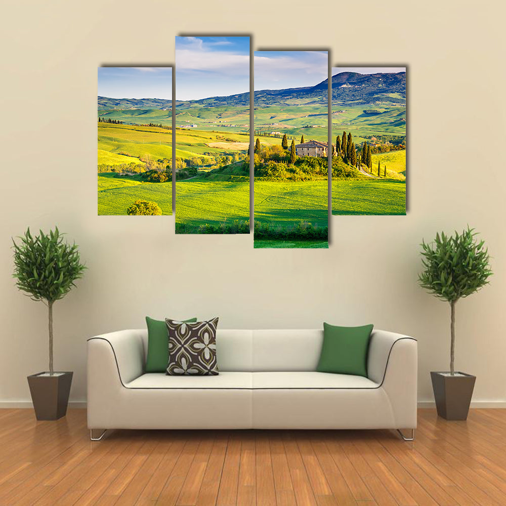 Beautiful Tuscany landscape at sunset, Italy multi panel canvas wall art