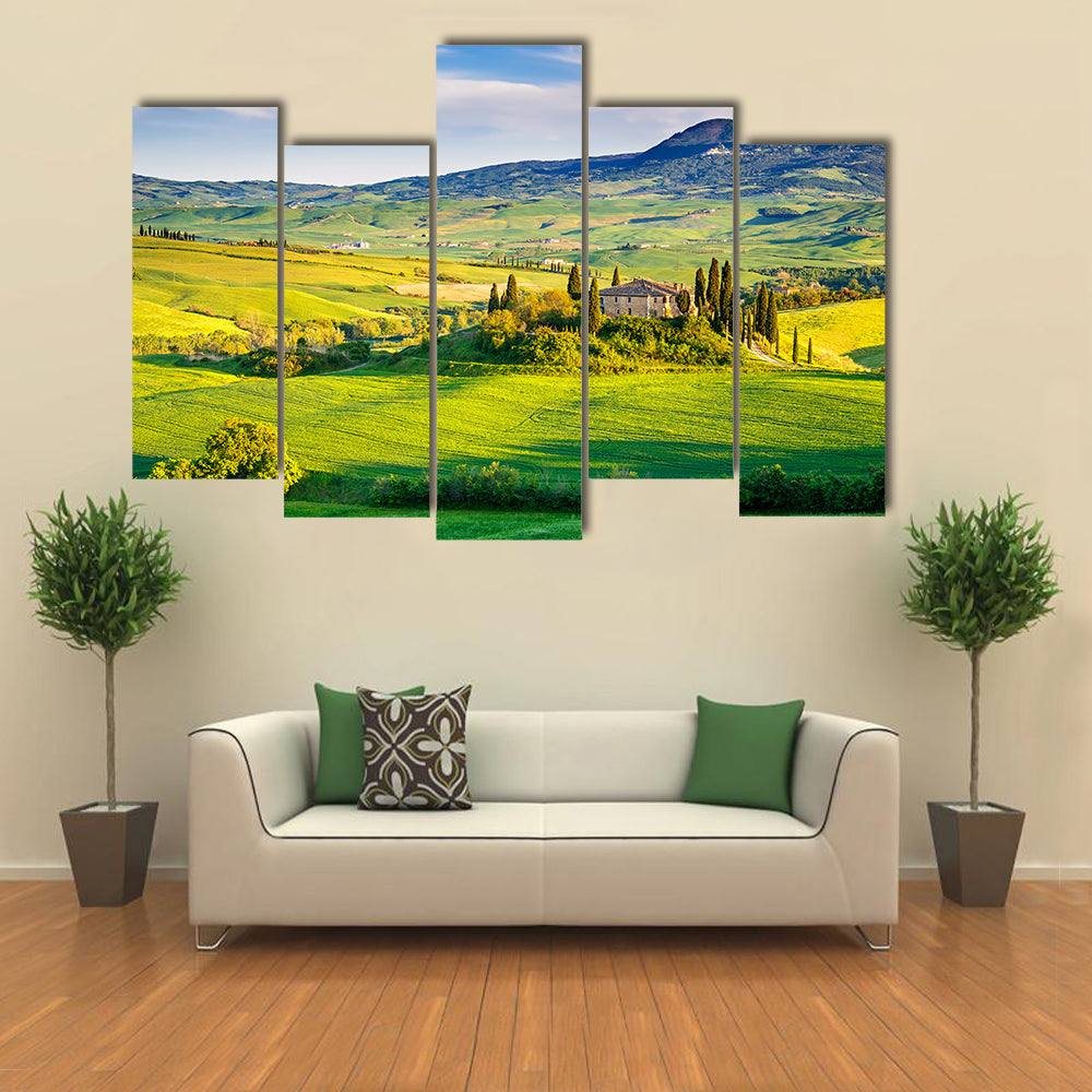 Beautiful Tuscany landscape at sunset, Italy multi panel canvas wall art