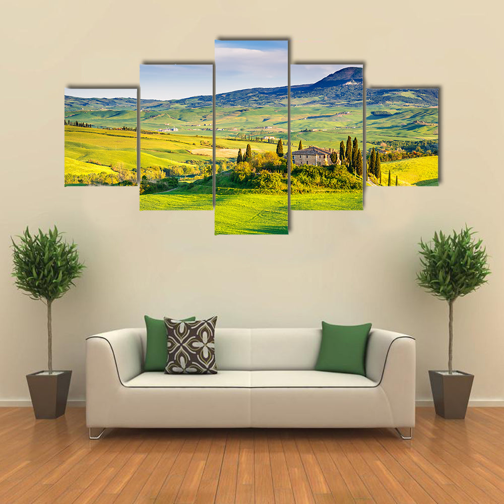 Beautiful Tuscany landscape at sunset, Italy multi panel canvas wall art