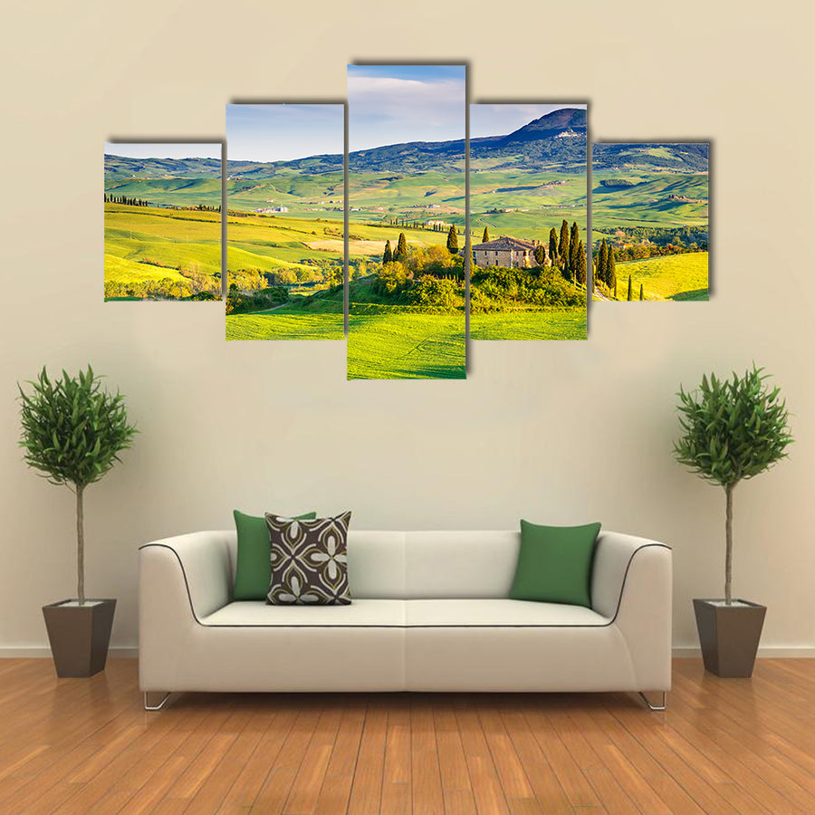Beautiful Tuscany landscape at sunset, Italy multi panel canvas wall art