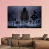 Faceless angel of death in loose overall among graves in the cemetery multi panel canvas wall art