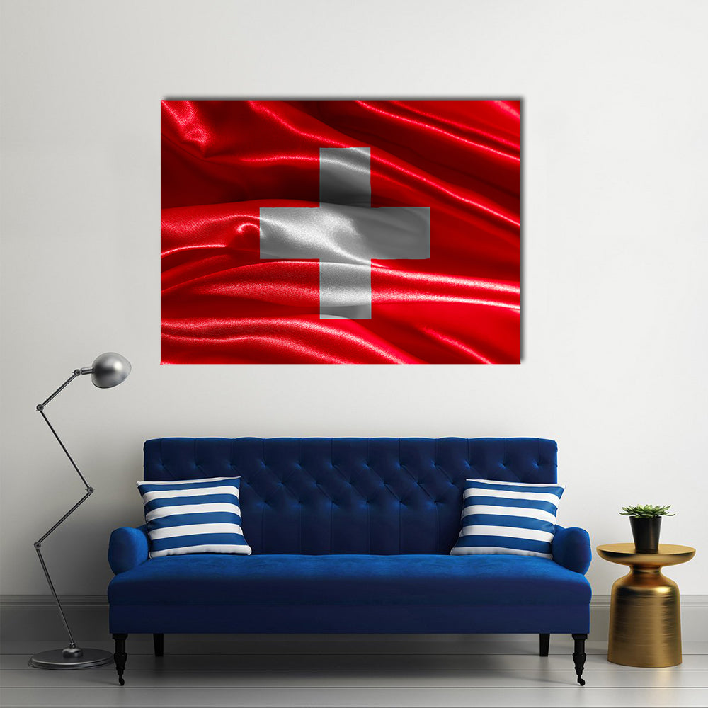 Switzerland Flag Fabric With Waves Multi Panel Canvas Wall Art