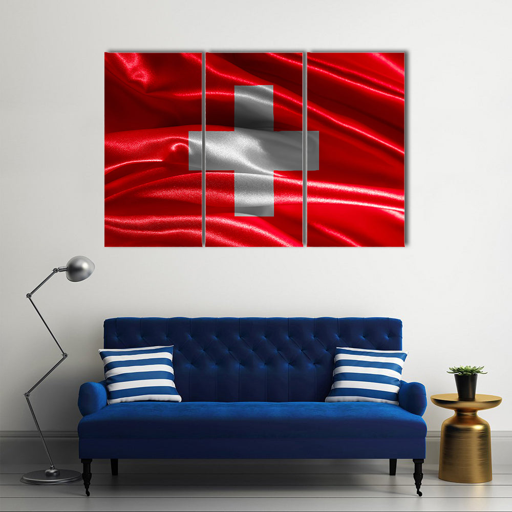 Switzerland Flag Fabric With Waves Multi Panel Canvas Wall Art