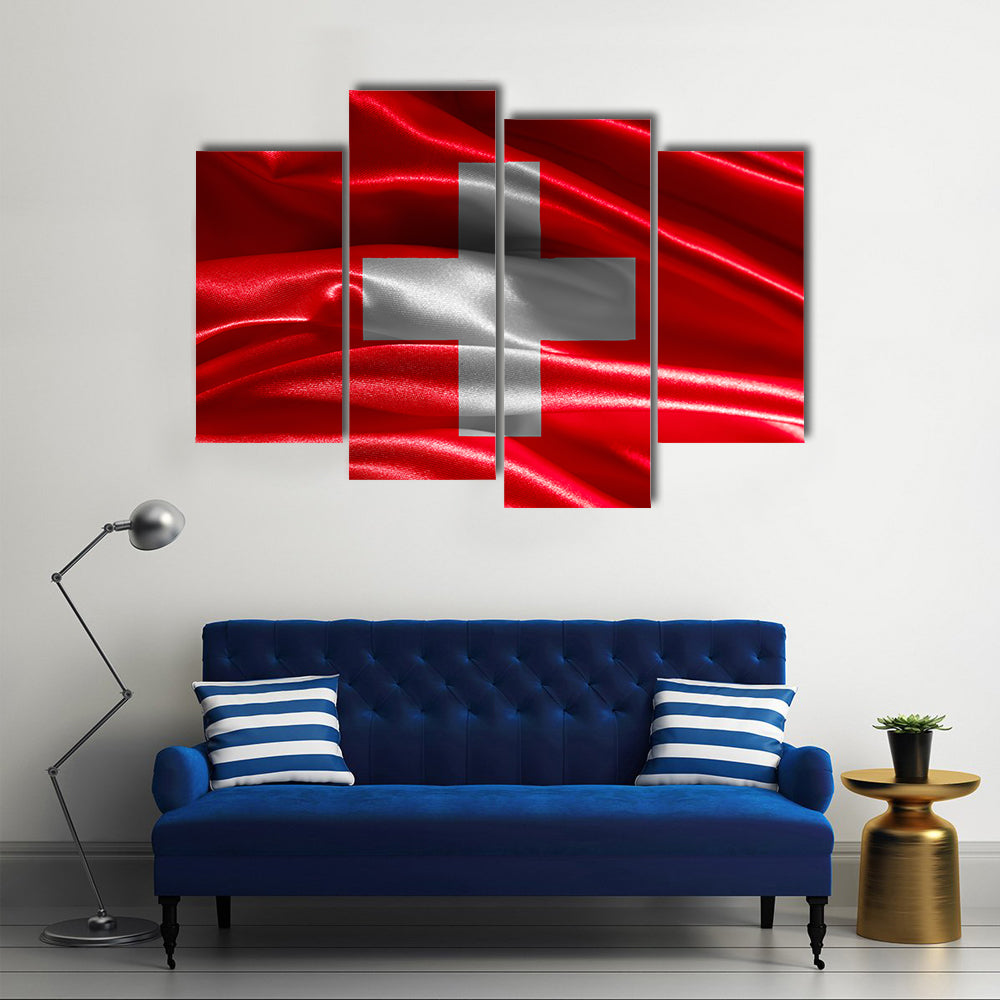 Switzerland Flag Fabric With Waves Multi Panel Canvas Wall Art