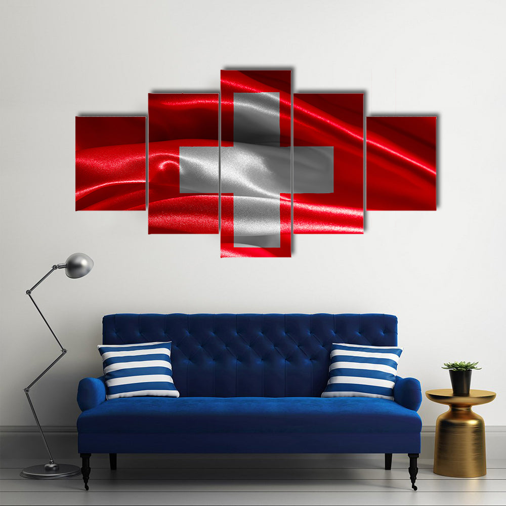 Switzerland Flag Fabric With Waves Multi Panel Canvas Wall Art
