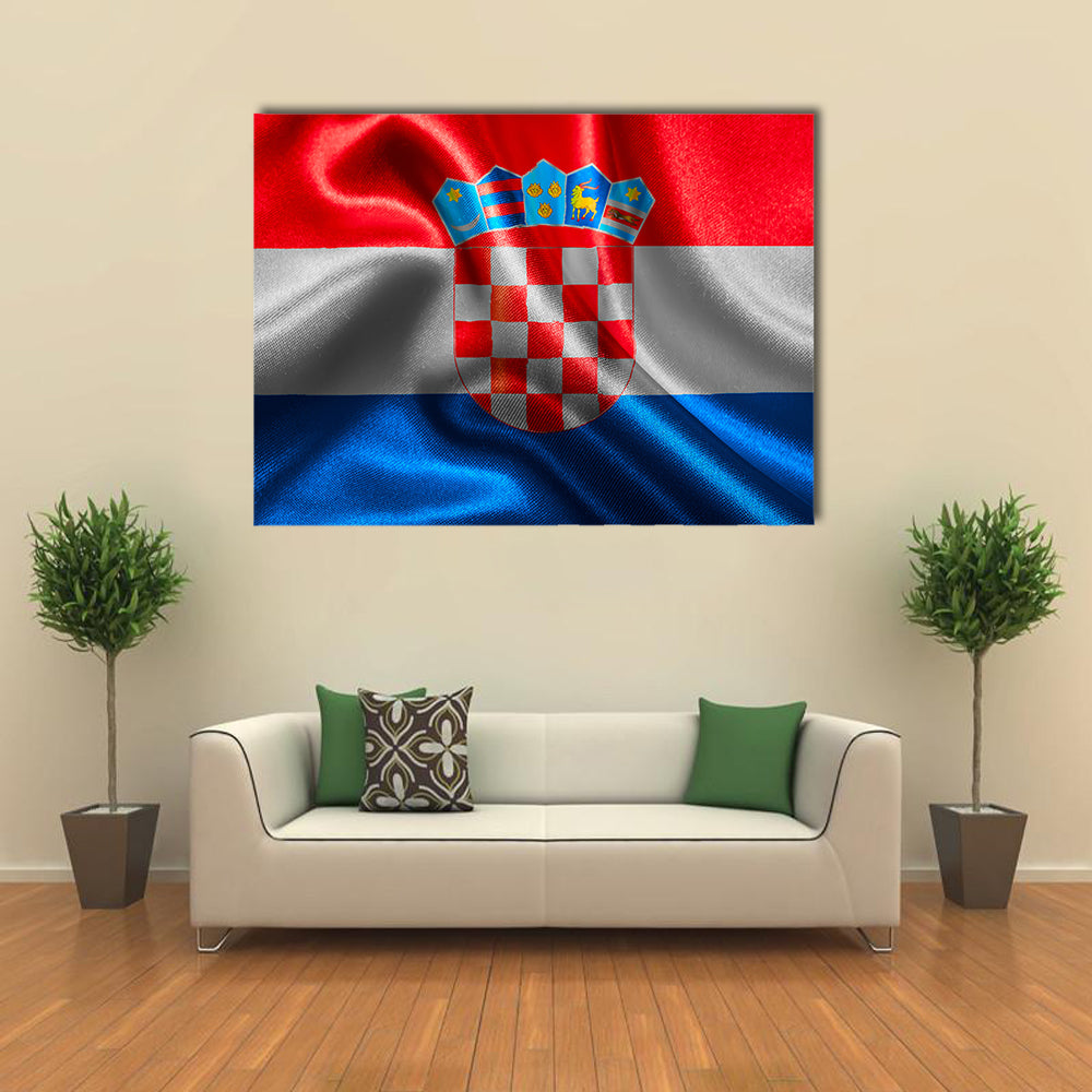 Croatian Flag Fabric With Waves Multi Panel Canvas Wall Art