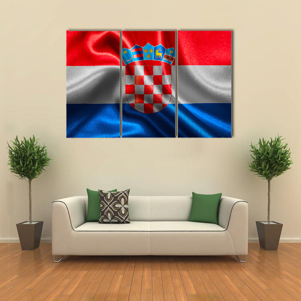 Croatian Flag Fabric With Waves Multi Panel Canvas Wall Art