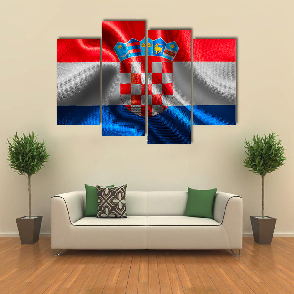 Croatian Flag Fabric With Waves Multi Panel Canvas Wall Art