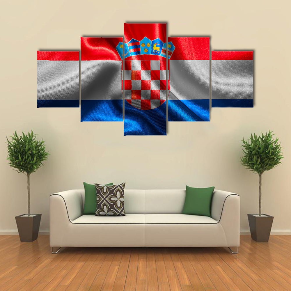 Croatian Flag Fabric With Waves Multi Panel Canvas Wall Art