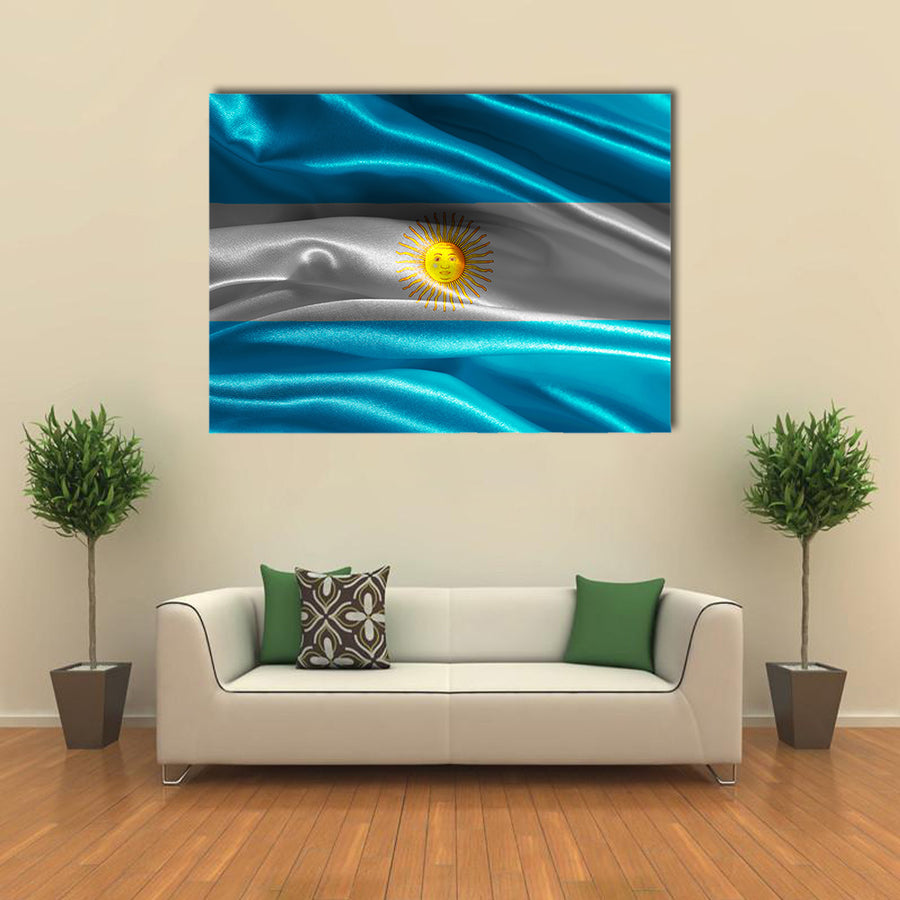 Argentinean Flag Fabric With Waves Multi Panel Canvas Wall Art