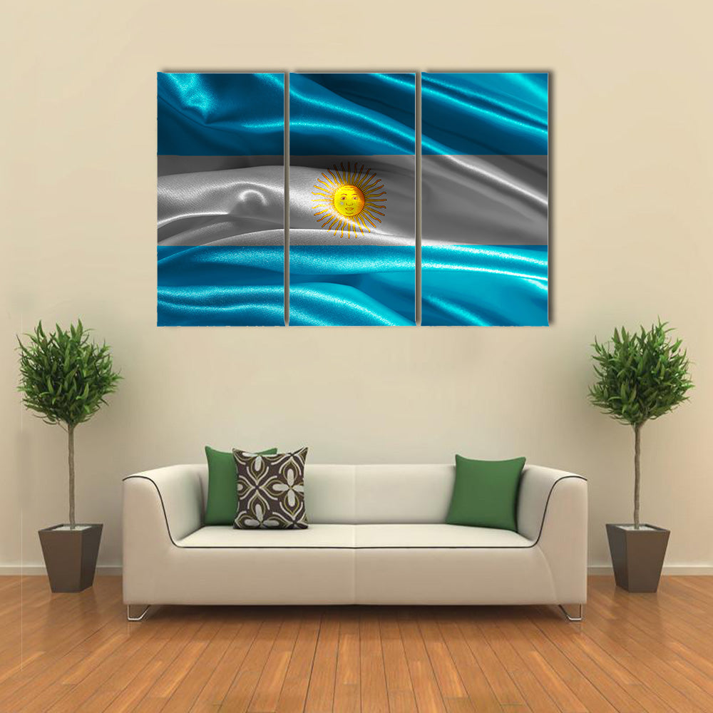 Argentinean Flag Fabric With Waves Multi Panel Canvas Wall Art