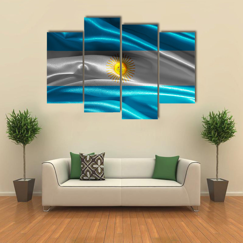 Argentinean Flag Fabric With Waves Multi Panel Canvas Wall Art