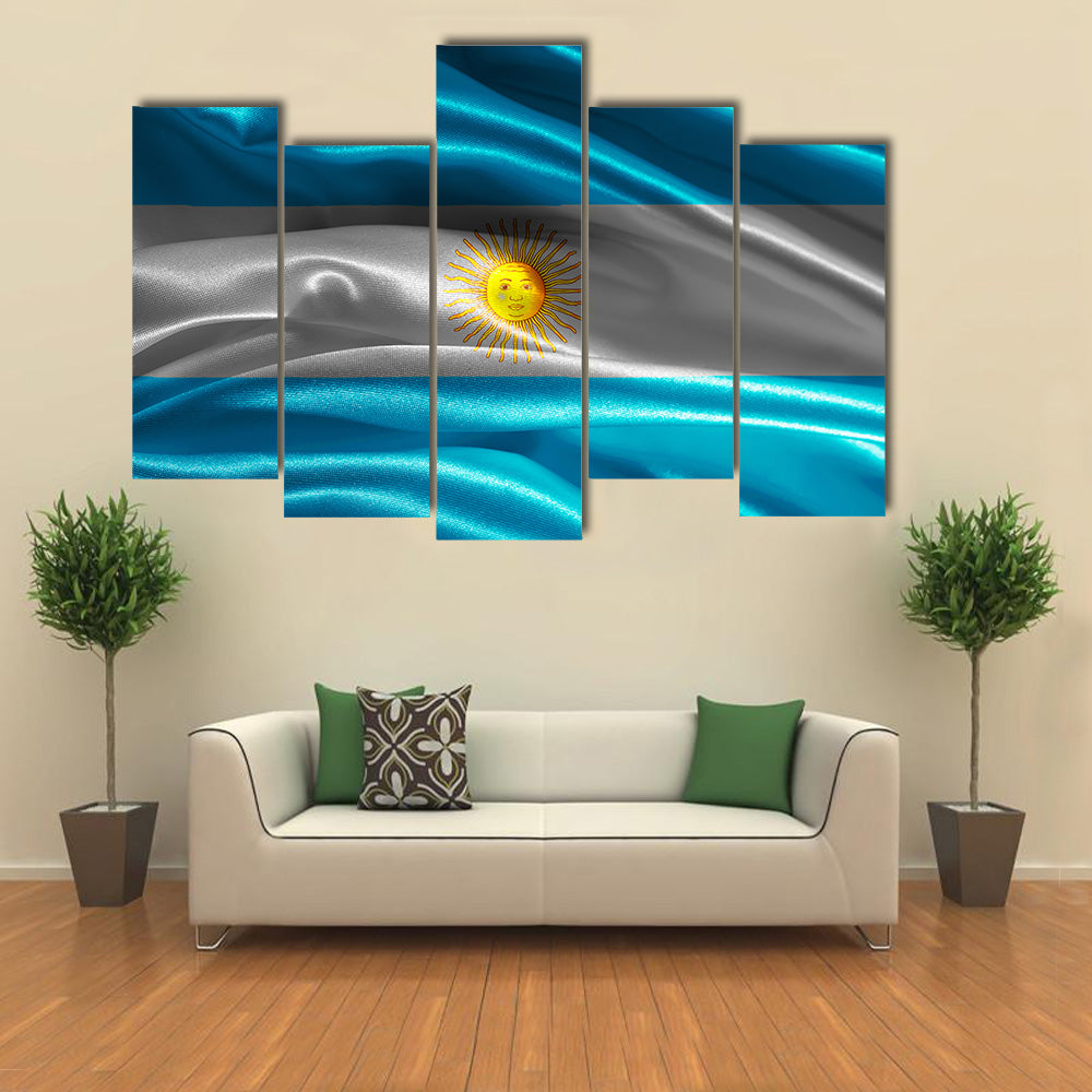 Argentinean Flag Fabric With Waves Multi Panel Canvas Wall Art