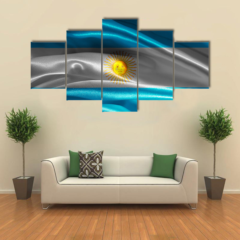 Argentinean Flag Fabric With Waves Multi Panel Canvas Wall Art