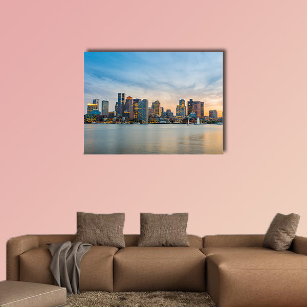 Boston downtown skyline panorama with skyscrapers over water wall art