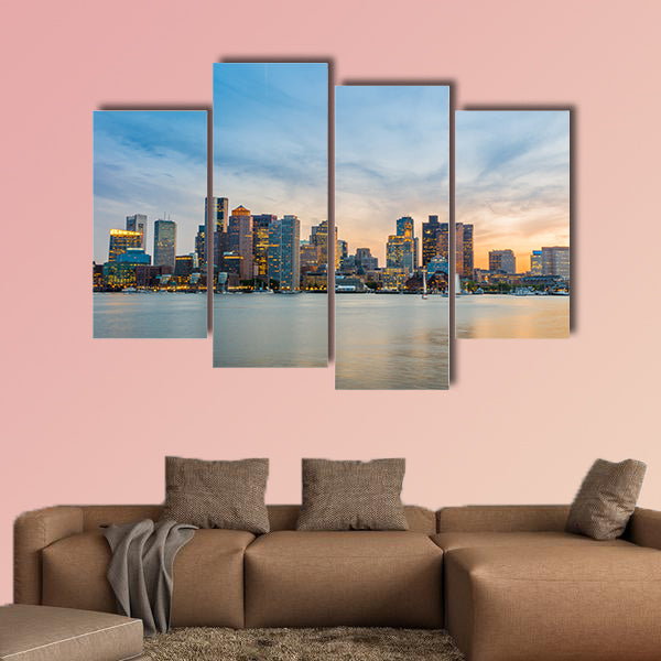 Boston downtown skyline panorama with skyscrapers over water wall art