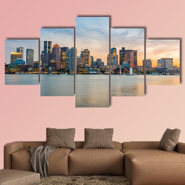 Boston downtown skyline panorama with skyscrapers over water wall art