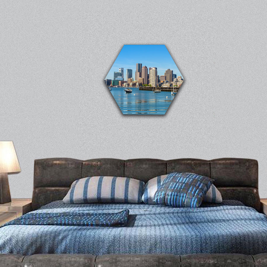Boston skyline seen from Piers Park, USA hexagonal canvas wall art