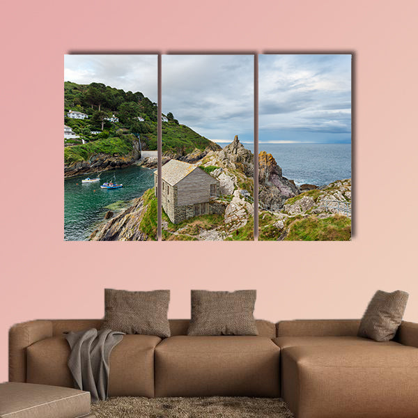 Looking down on the net lofts at Polperro harbour wall art