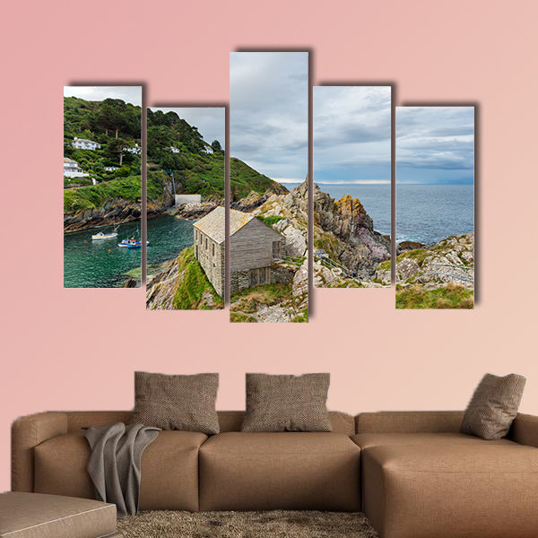 Looking down on the net lofts at Polperro harbour wall art