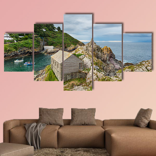 Looking down on the net lofts at Polperro harbour wall art
