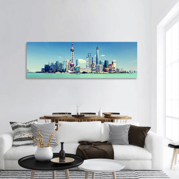 Shanghai skyline and sunny day Panoramic Canvas Wall Art