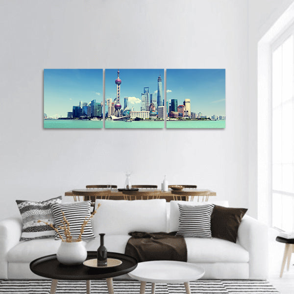 Shanghai skyline and sunny day Panoramic Canvas Wall Art