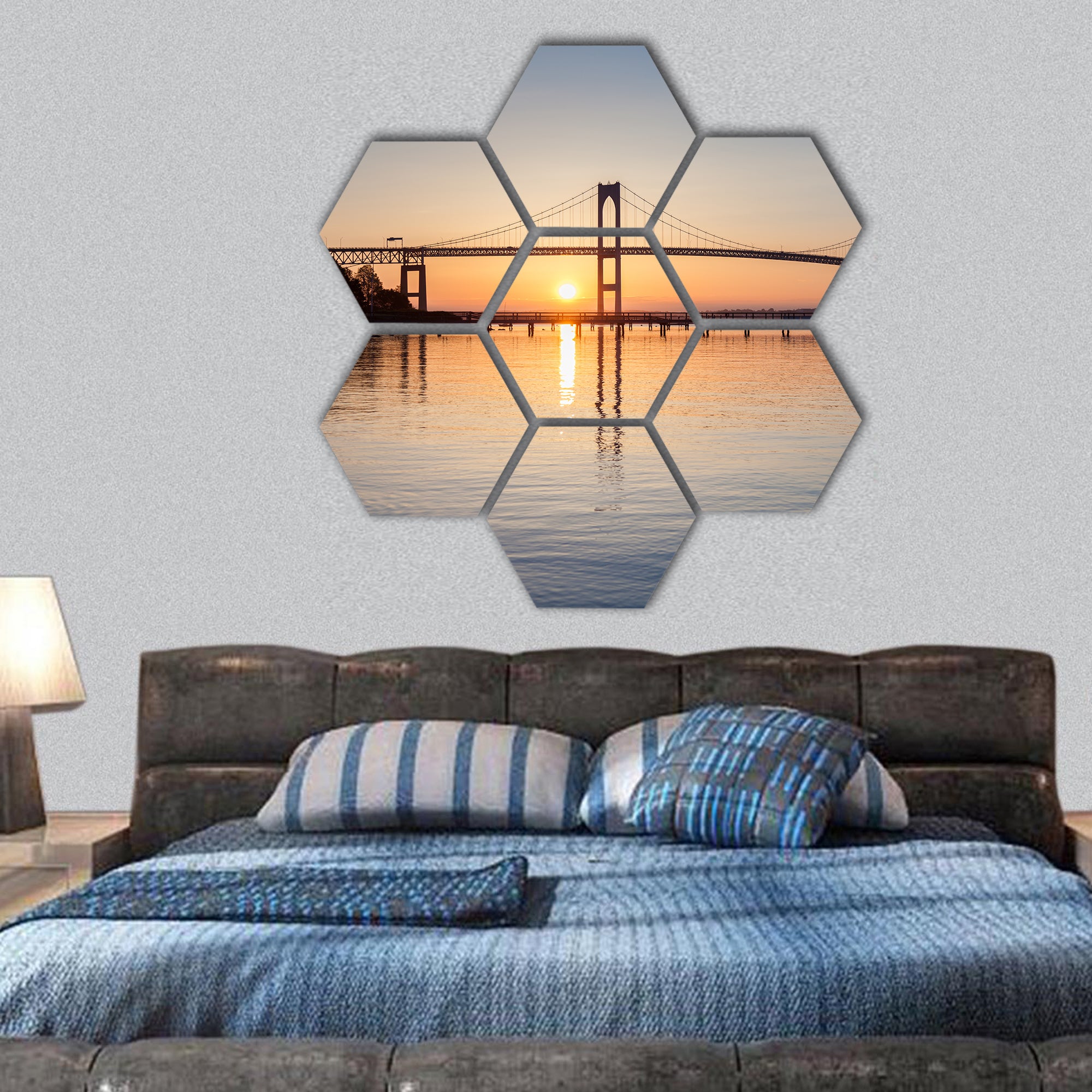 Newport Bridge seen from Jamestown, USA hexagonal canvas wall art