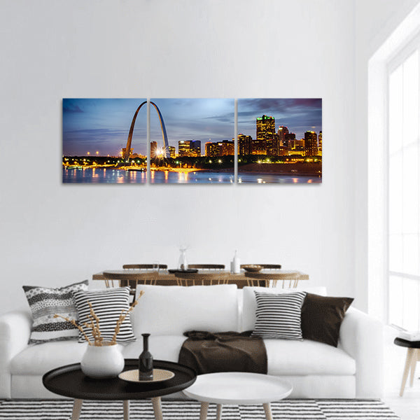 St. Louis downtown with Gateway Arch at twilight Panoramic Canvas Wall Art