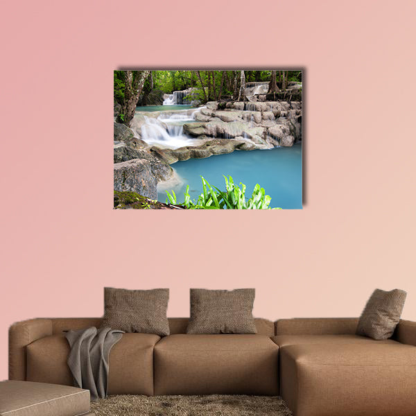 Thailand outdoor photography of waterfall in rain jungle forest Trees, canvas wall art