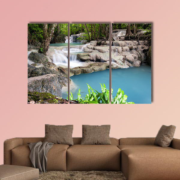 Thailand outdoor photography of waterfall in rain jungle forest Trees, canvas wall art