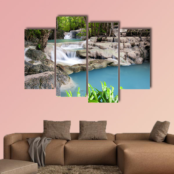 Thailand outdoor photography of waterfall in rain jungle forest Trees, canvas wall art