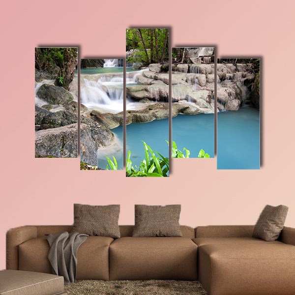 Thailand outdoor photography of waterfall in rain jungle forest Trees, canvas wall art