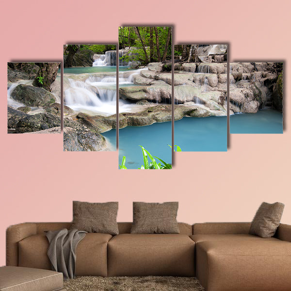 Thailand outdoor photography of waterfall in rain jungle forest Trees, canvas wall art