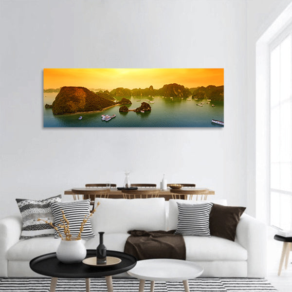 Vietnam Halong Bay beautiful sunset landscape Panoramic Canvas Wall Art