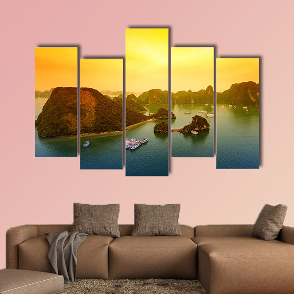 Vietnam Halong Bay beautiful sunset  multi panel canvas wall art