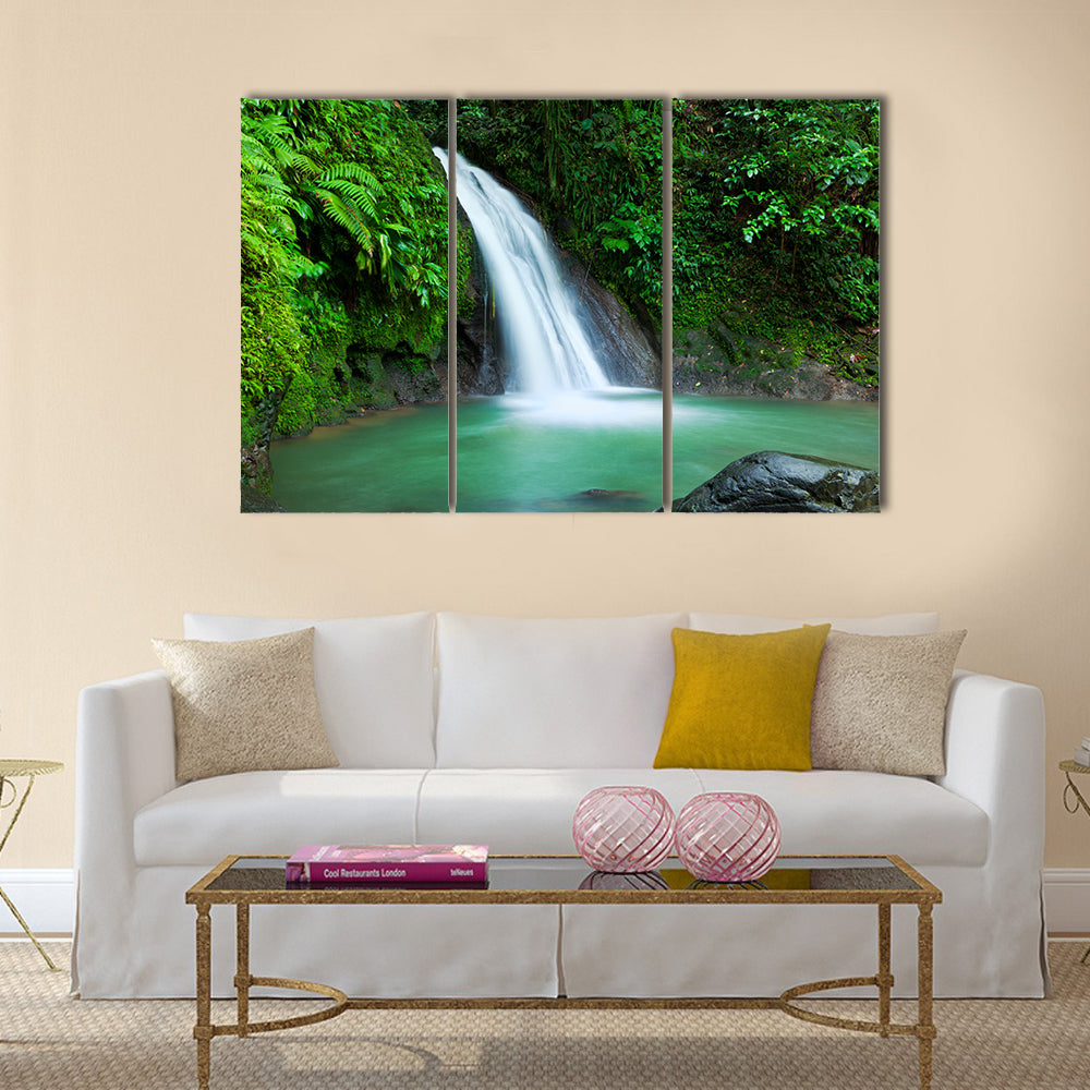 Waterfall in the National Park of Guadeloupe Multi Panel Canvas Wall Art