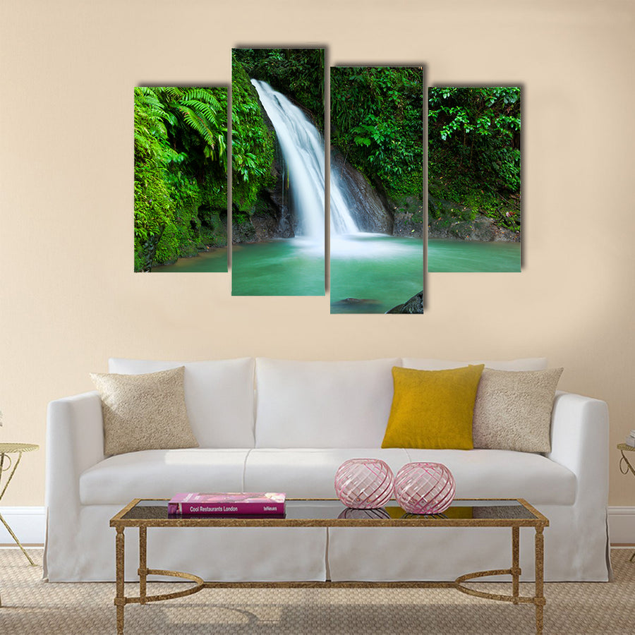 Waterfall in the National Park of Guadeloupe Multi Panel Canvas Wall Art