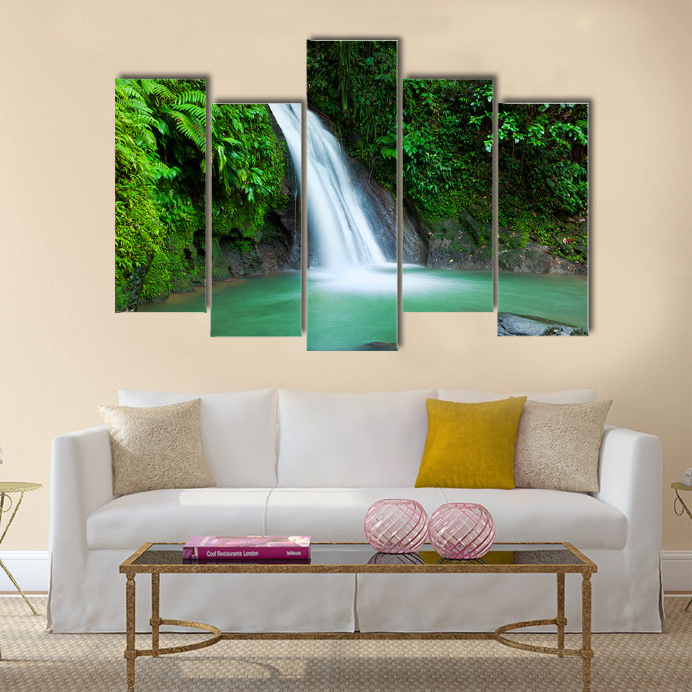 Waterfall in the National Park of Guadeloupe Multi Panel Canvas Wall Art