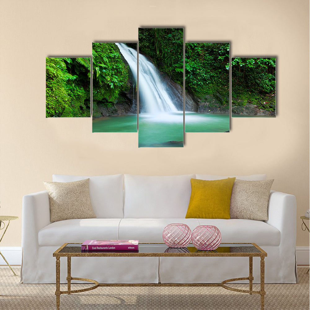 Waterfall in the National Park of Guadeloupe Multi Panel Canvas Wall Art